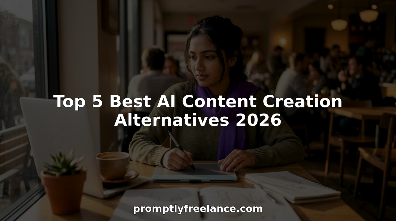 Woman working with AI content creation tools at desk