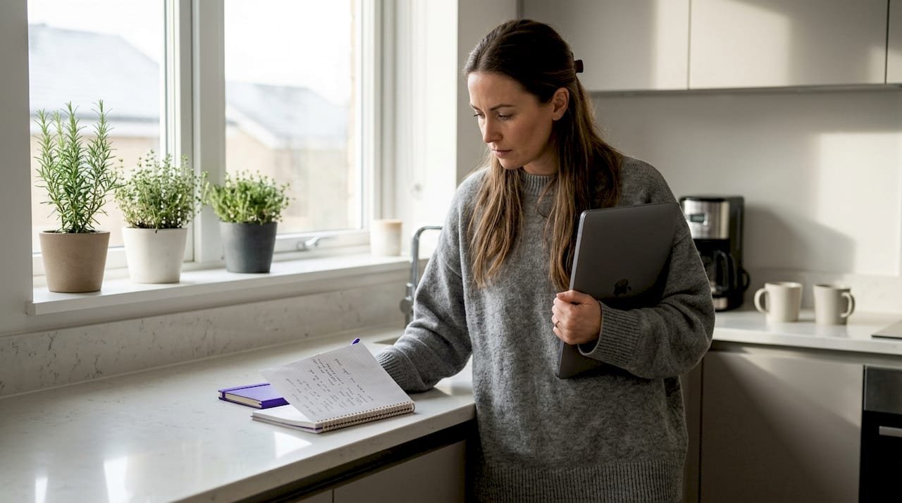 Woman using AI productivity tools on laptop