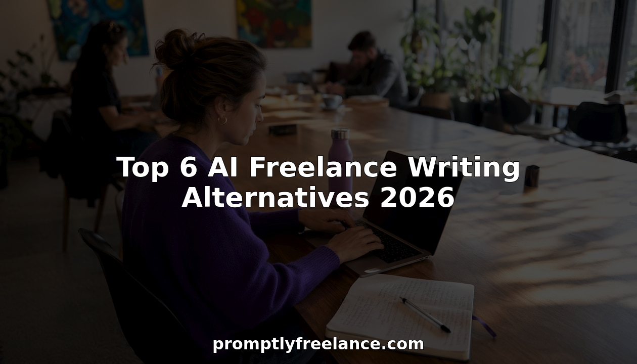 Freelancer working on AI writing tools in coworking space